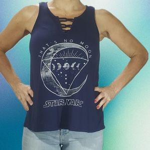 Vintage Licensed Star Wars "That's No Moon" Top Tank Fifth Sun Small V Neck Navy